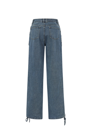 Coton Tissé Pantalon Droit Femme Avec Lacets Décontracté h5 Image3