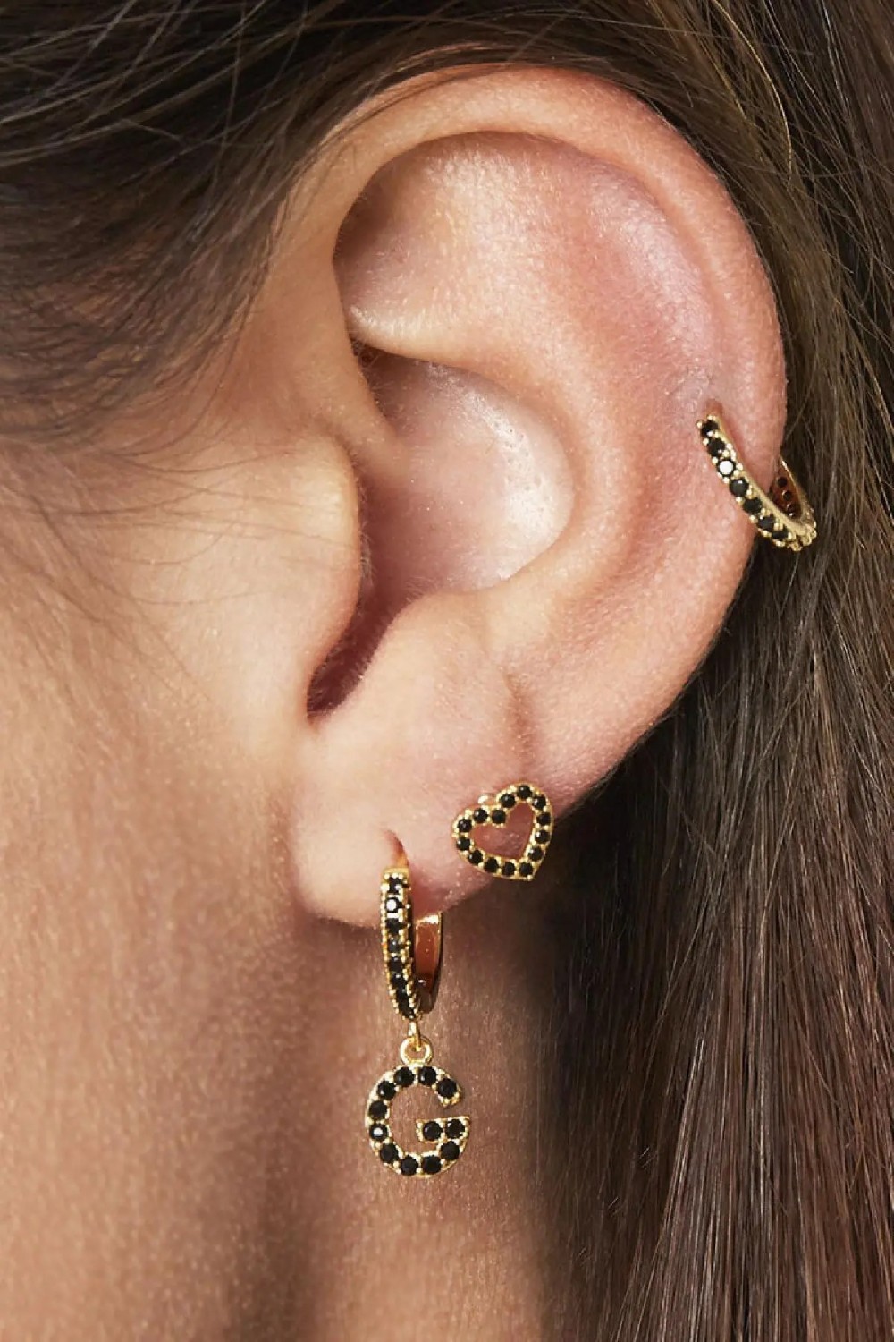 Boucles D'oreilles Lettre E Noir Cuivré Image6