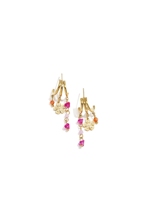 Boucles D'Oreilles Triples Avec Breloque Fleur Et Perles h5 