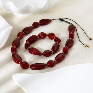 Ensemble De Colliers Rétro En Perles Irrégulières En Acrylique Et Hématite Couleur Or h5 Image2