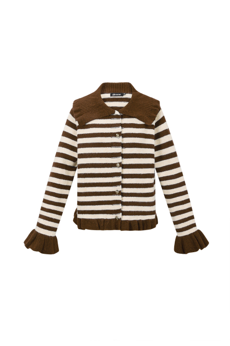 Cardigan Femme en Fibre de Polyester Tricotée Style Décontracté à Rayures 2