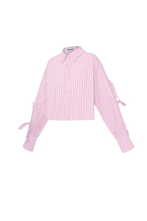 Coton Tissé Chemise Femme Printemps/Été Rayée Manches À Nœuds h5 Image2