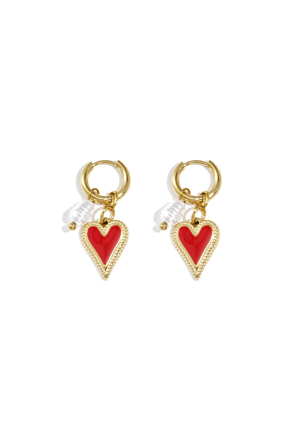 Boucles D'Oreilles Avec Cœur Pendant Et Perle Image3