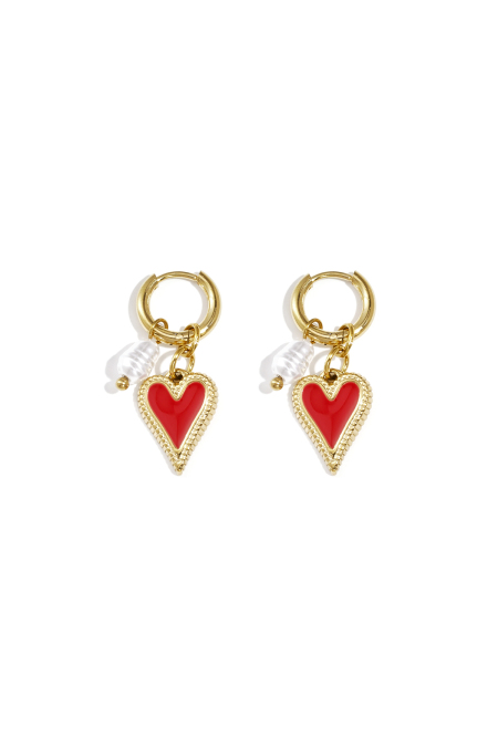 Boucles d'oreilles avec cœur pendant et perle