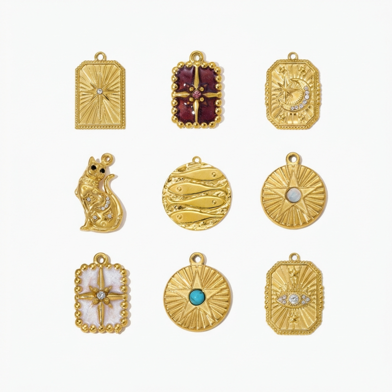 Pendentifs Délicats Rétro En Acier Titane Couleur Or Pour Femmes, Inspirés Du Tarot Image3