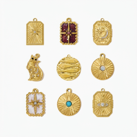 Pendentifs délicats rétro en acier titane couleur or pour femmes, inspirés du tarot 2