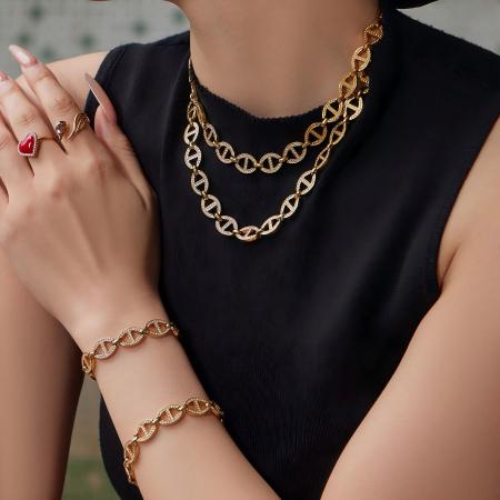 Colliers à maillons classiques ronds en acier inoxydable, étanches, couleur or, avec zircon pour femmes