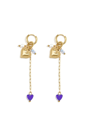Petites Boucles D'Oreilles Créoles Avec Longue Chaîne, Cœur Et Perles h5