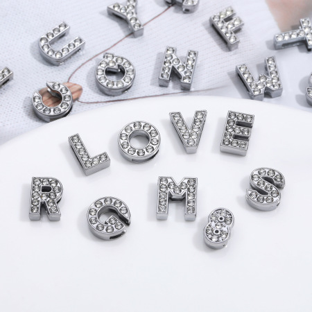 Perles en alliage brillantes à faire soi-même, lettres et chiffres, bijoux.