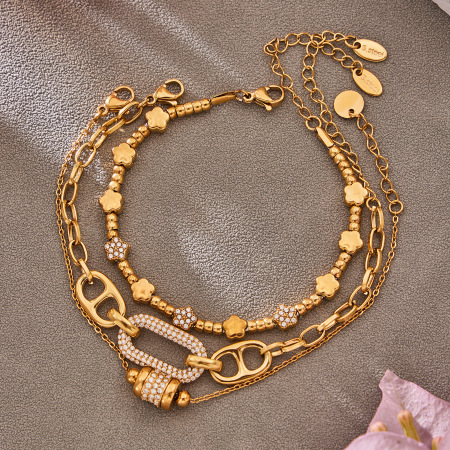 Bracelets à breloques pour femmes en acier inoxydable doré avec perles en forme de cœur
