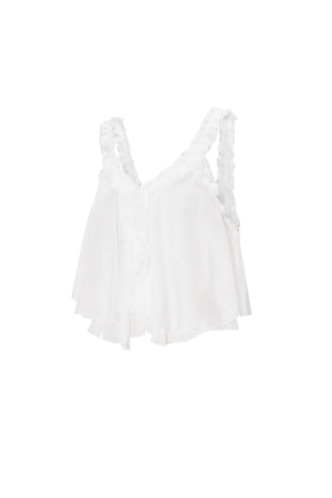 Top Sans Manches Blanc Tissé Casual Couleur Unie Bordure Volants h5 Image2
