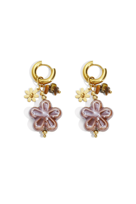 Boucles D'Oreilles Pendantes En Acier Inoxydable, Série Flower Daily Daily Simple, Bijoux Pour Femmes