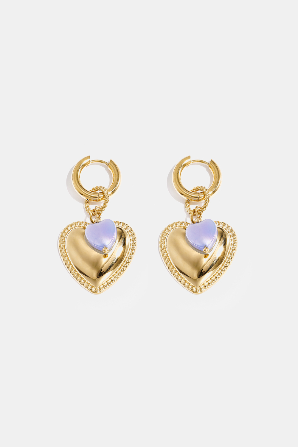 Boucles D'Oreilles Créoles Avec Pendentif Cœur Et Perle Sur Bague Image3