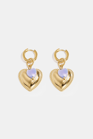 Boucles D'Oreilles Créoles Avec Pendentif Cœur Et Perle Sur Bague h5 Image3