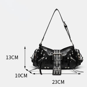 Sac À Bandoulière En Pu Pour Femme, Série Luxueuse, Rivets Punk, 1 Pièce h5 Image6