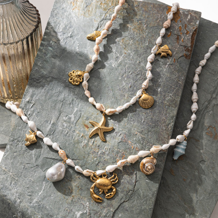 Collier de perles en coquillage couleur or, étanche, en acier inoxydable (1 pièce) 2