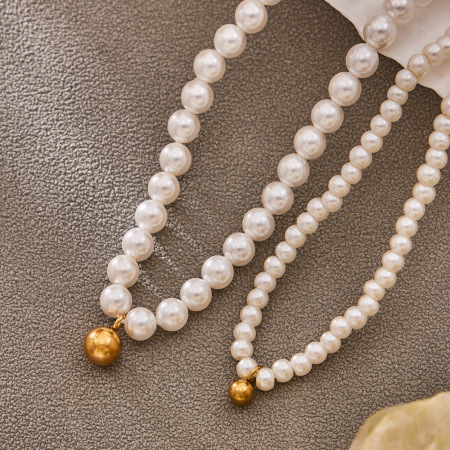 Colliers de perles élégants pour femmes, en acier inoxydable couleur or