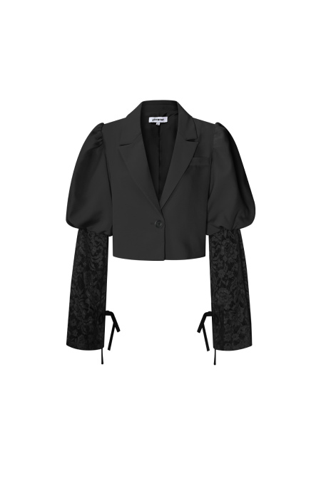Mélange de Coton Blazer Femme Manche Ballon Insert Dentelle 2