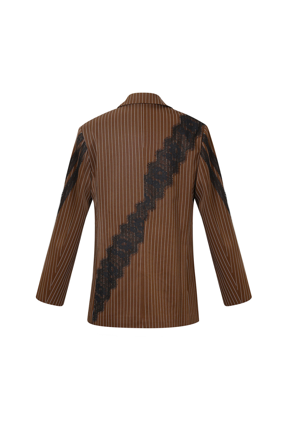 Tissu Polyester Fibre Ensemble De Costume Femme Élégant Rayures Panneau Dentelle Image3