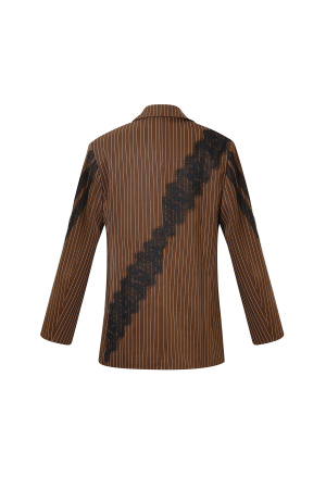 Tissu Polyester Fibre Ensemble De Costume Femme Élégant Rayures Panneau Dentelle h5 Image3