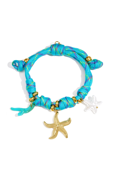 Bracelet en corde avec nœuds et breloques en forme d'étoile de mer