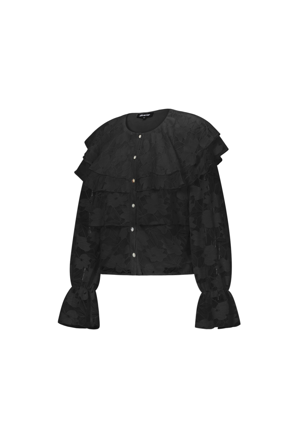 Blouse Femme En Fibre De Polyester Tissée Élégante Imprimé Floral Panneau Dentelle Image2