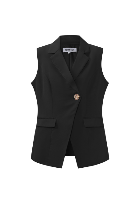 Blazer sans manches pour femme en polyester tissé casual design asymétrique 2