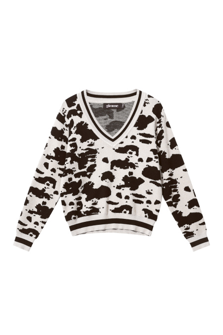Tricot (y compris crochet et tissus en laine) Pull à col en V imprimé léopard pour femme Automne/Hiver Décontracté 2