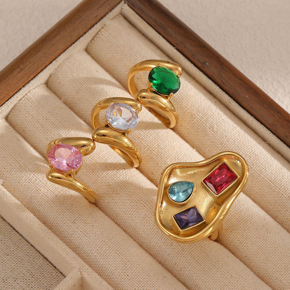 Bague Géométrique Pour Femme, Série Polychrome, 1 Pièce, Sertie De Pierres Précieuses Image3