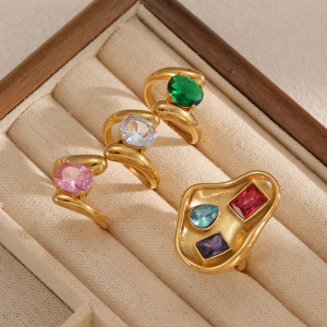 Bague Géométrique Pour Femme, Série Polychrome, 1 Pièce, Sertie De Pierres Précieuses h5 Image3
