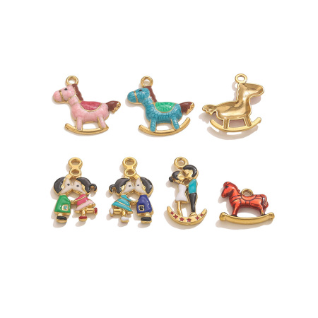 Pendentif femme étanche en acier inoxydable, motif cheval à bascule (1 pièce)
