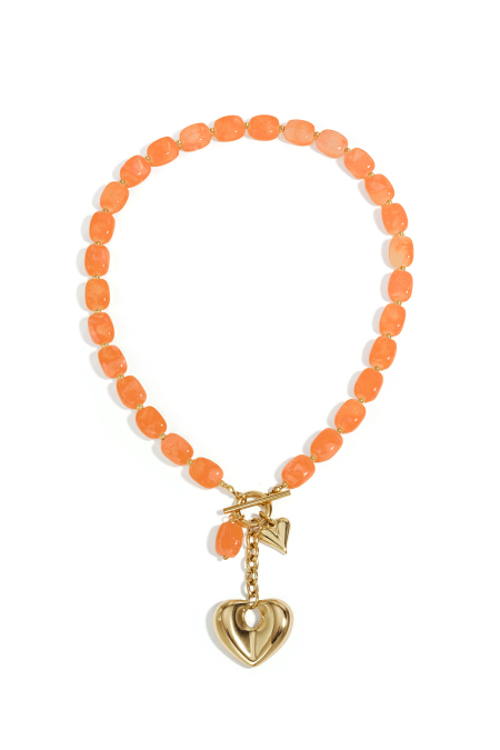 Collier de perles squovales avec pendentif cœur