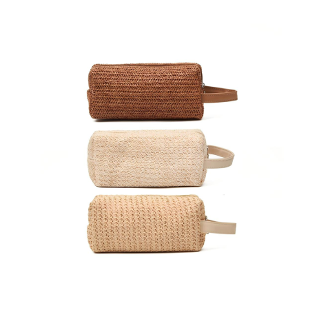 Trousses à maquillage pour femmes en raphia tissé naturel 2