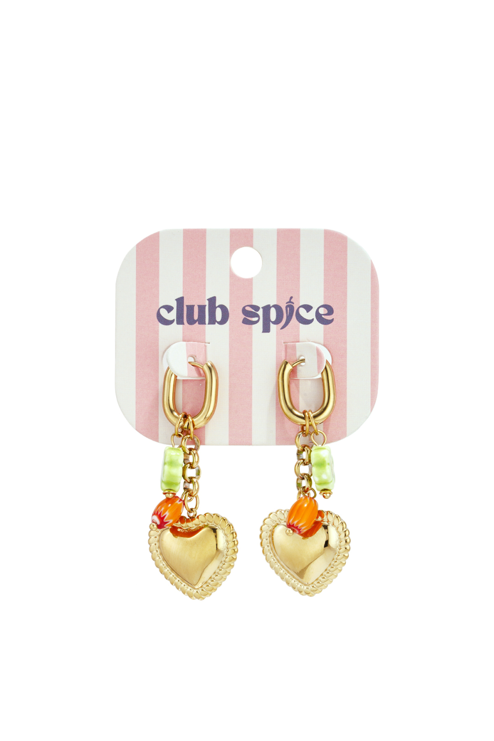 Boucles D'Oreilles Ornées De Perles Colorées Et D'Un Pendentif En Forme De Cœur. Image5