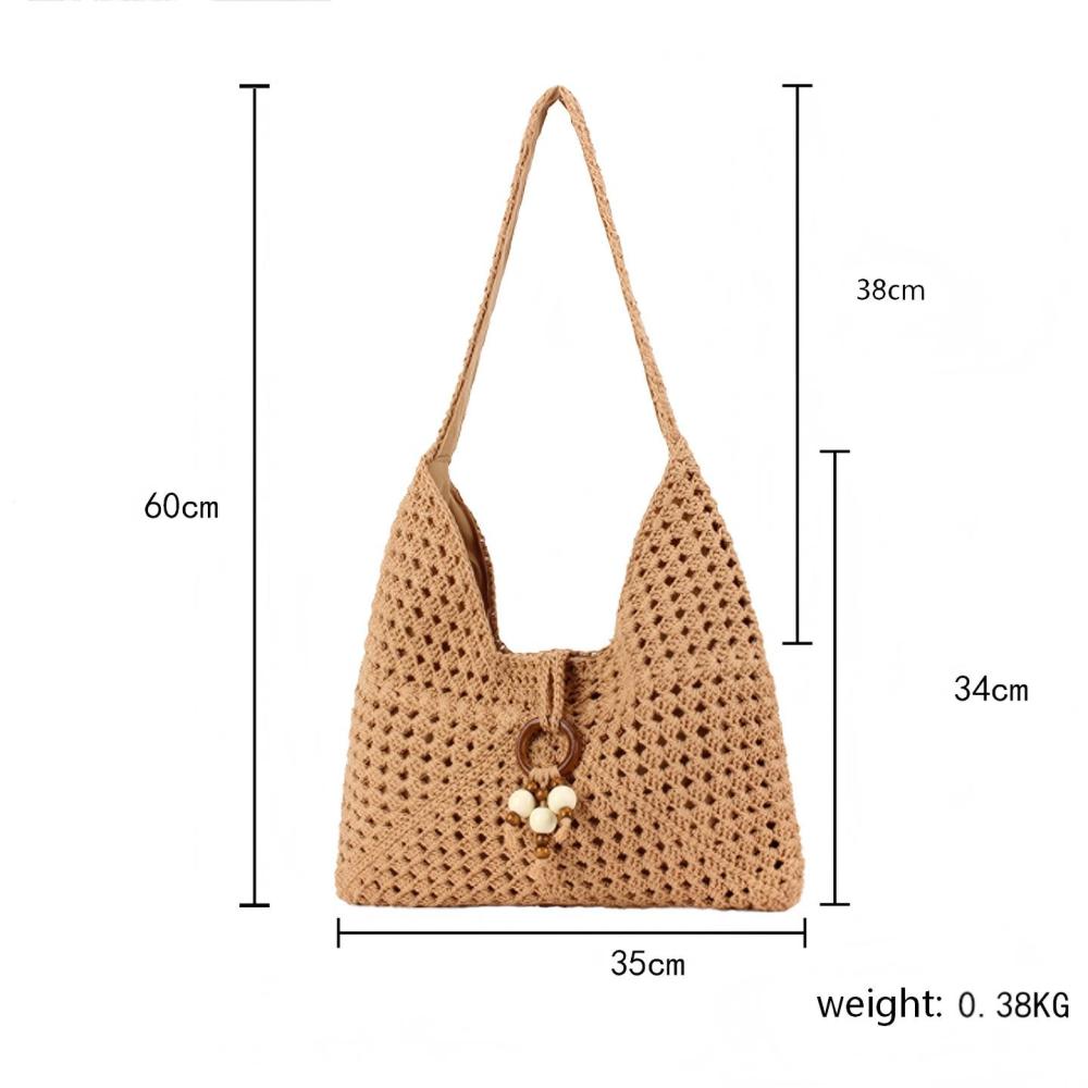 Sacs De Plage Classiques En Coton Tissé Avec Cerceau En Bois Pour Femmes h5Image5