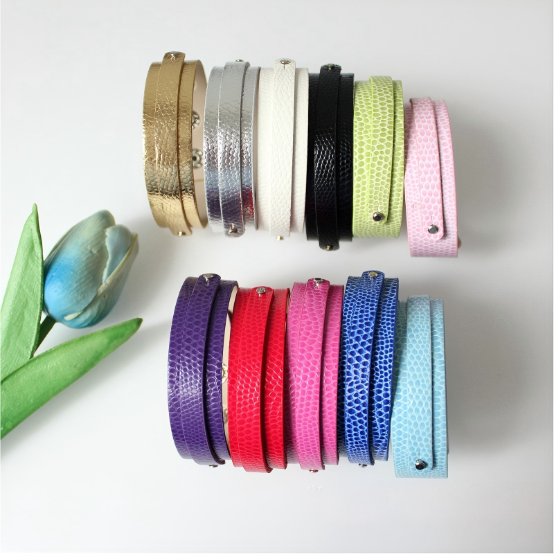 Bracelets À Breloques Pour Femmes En Pu À Motif Écailles De Serpent, Collection Luxueuse À Faire Soi-Même Image4