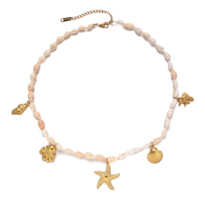 Collier De Perles En Coquillage Couleur Or, Étanche, En Acier Inoxydable (1 Pièce) h5 Image5