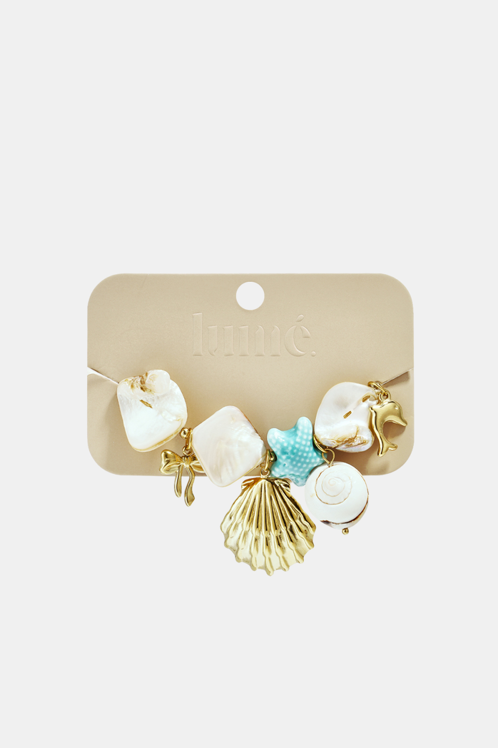 Bracelet Orné De Coquillages, De Breloques Marines Et De Perles Dorées Et Bleues. Image3