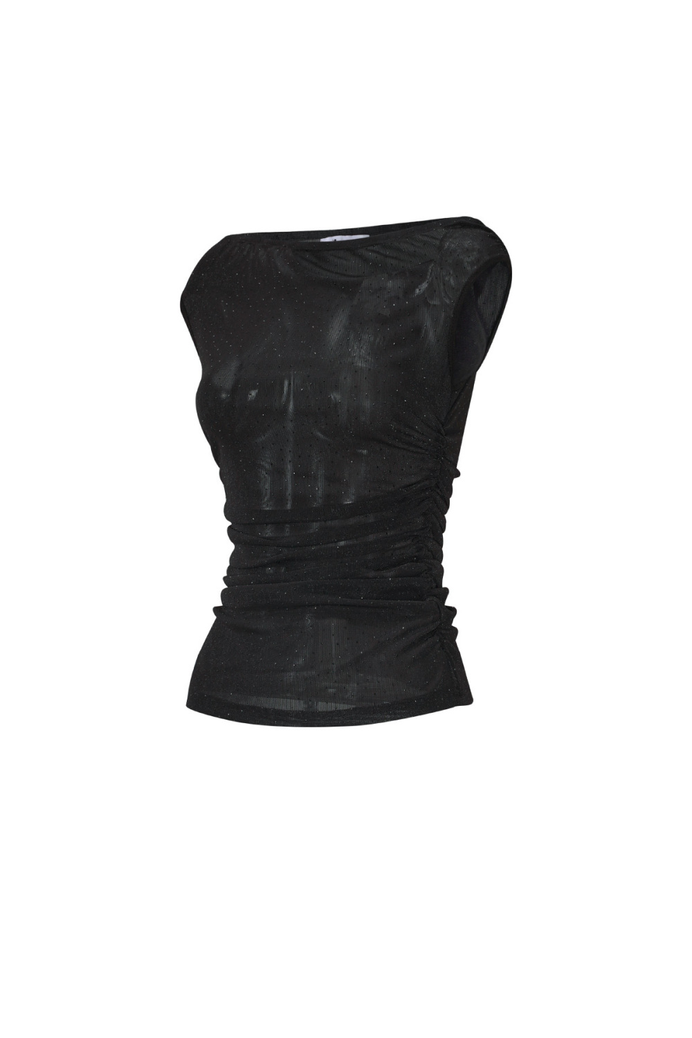 Tissu Polyester Fibre Haut Sans Manches Femme Sexy Transparent Couleur Unie h5Image2