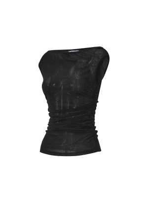 Tissu Polyester Fibre Haut Sans Manches Femme Sexy Transparent Couleur Unie h5 Image2