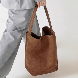 1 Sac Fourre-Tout Femme En Suédine Pu Unie, Style Rétro Simple, Grande Capacité h5 