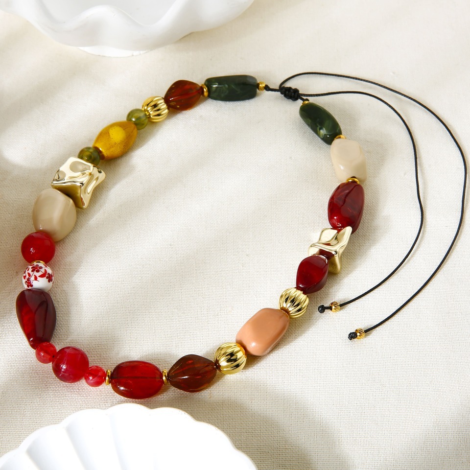 Collier De Perles En Acrylique De Forme Irrégulière Rétro 1 Pièce h5Image3