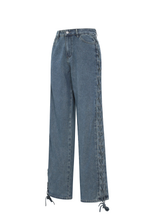 Coton Tissé Pantalon Droit Femme Avec Lacets Décontracté h5 Image2