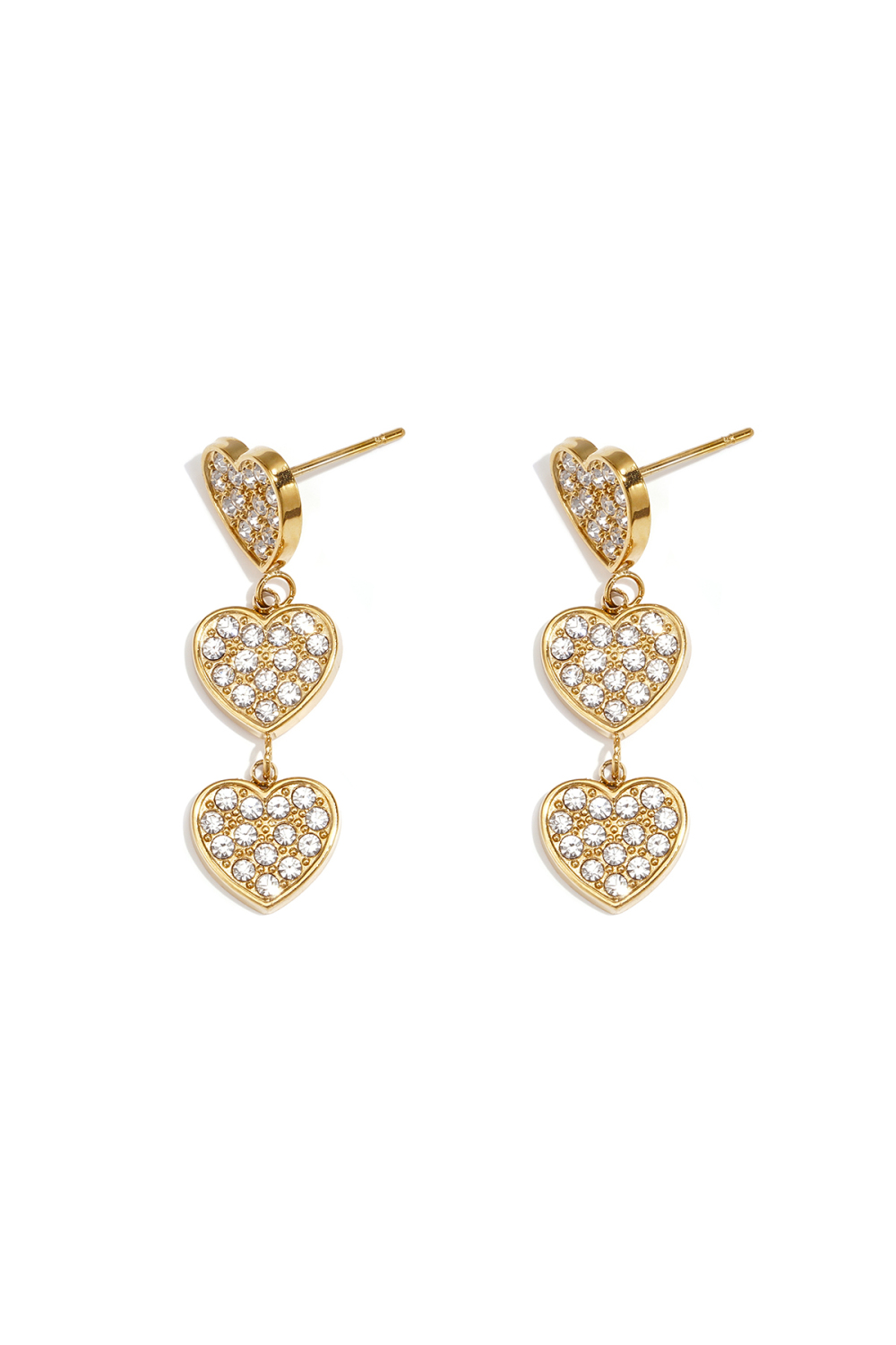 Boucles D'Oreilles Ornées De 3 Cœurs. 