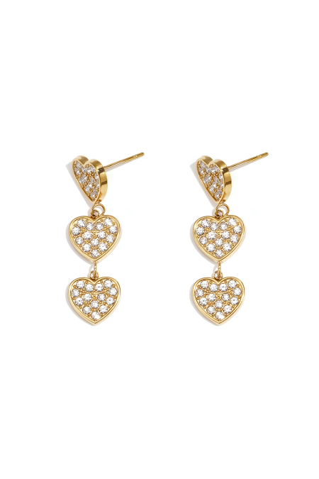 Boucles D'Oreilles Ornées De 3 Cœurs.