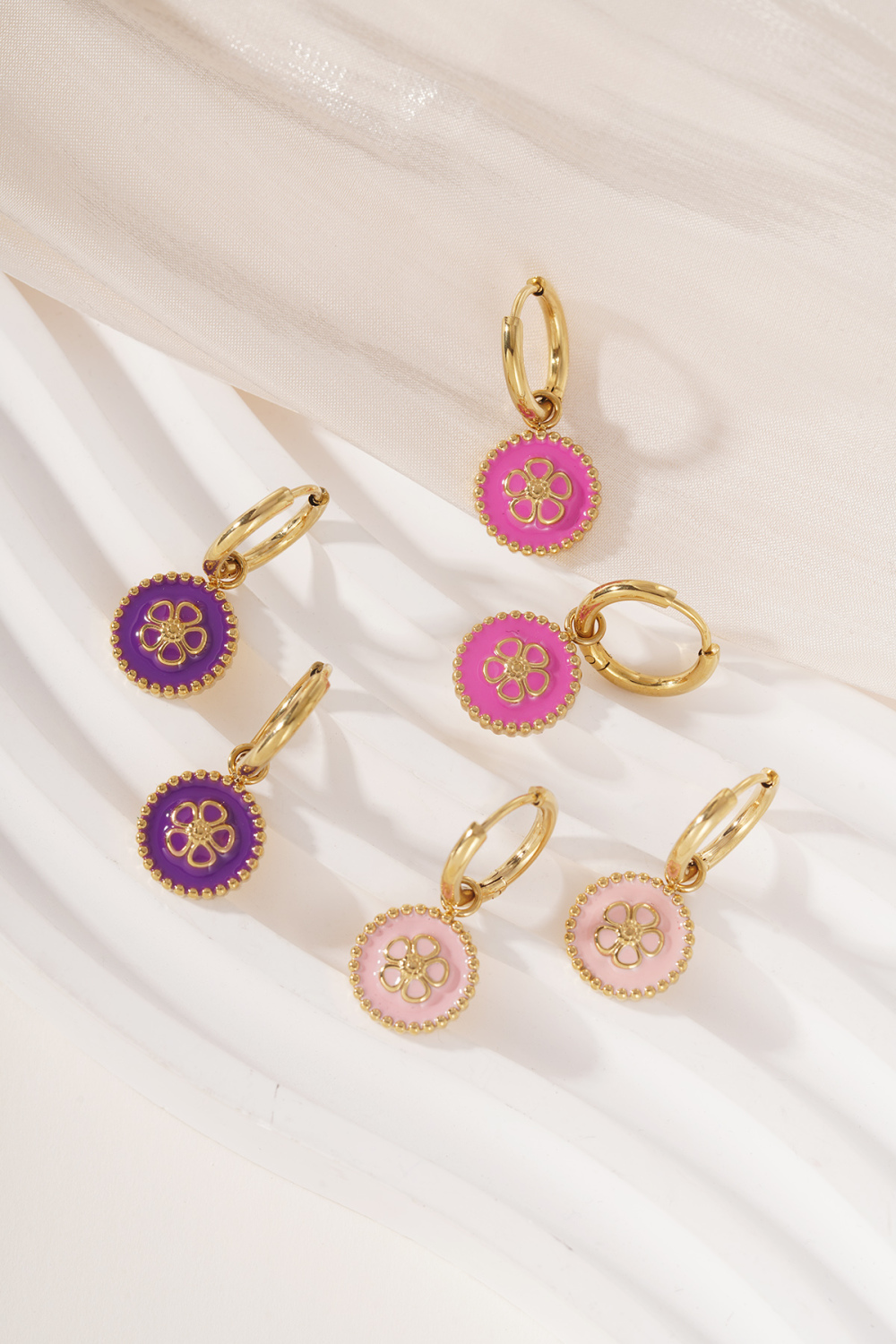 Boucles D'Oreilles Pendantes En Acier Inoxydable, Série Fleur, Décontractée, Simple Et Quotidienne, Bijoux Pour Femmes Image3