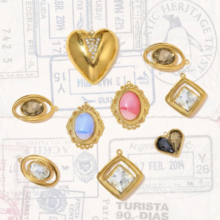 Pendentifs pour femmes en acier titane, cristal doré, géométrie simple 2