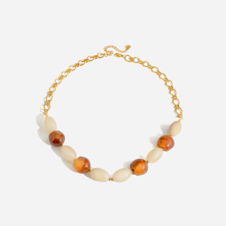 Colliers de perles pour femmes, en résine, acier inoxydable, couleur or, forme irrégulière rétro, étanches