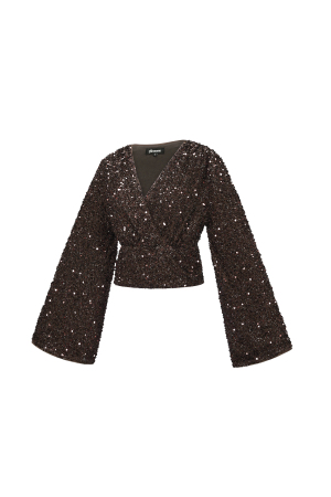 Tissu En Fibre De Polyester Femmes Hauts À Manches Longues Ensemble 2 Pièces Paillettes h5 Image2