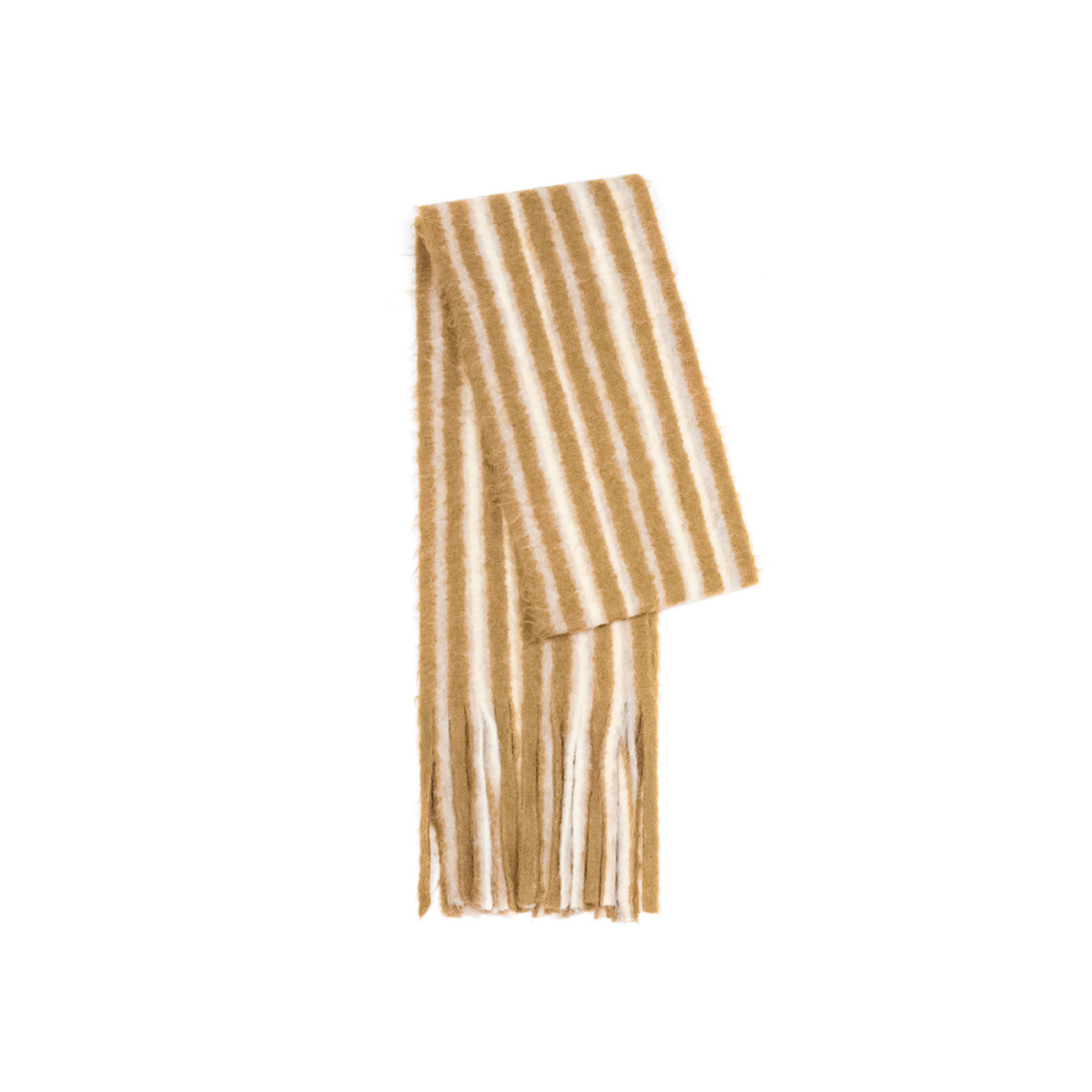 Écharpe D'Hiver Striée À Pompons En Laine Et Polyester, 1 Pièce, À Blocs De Couleurs Image4